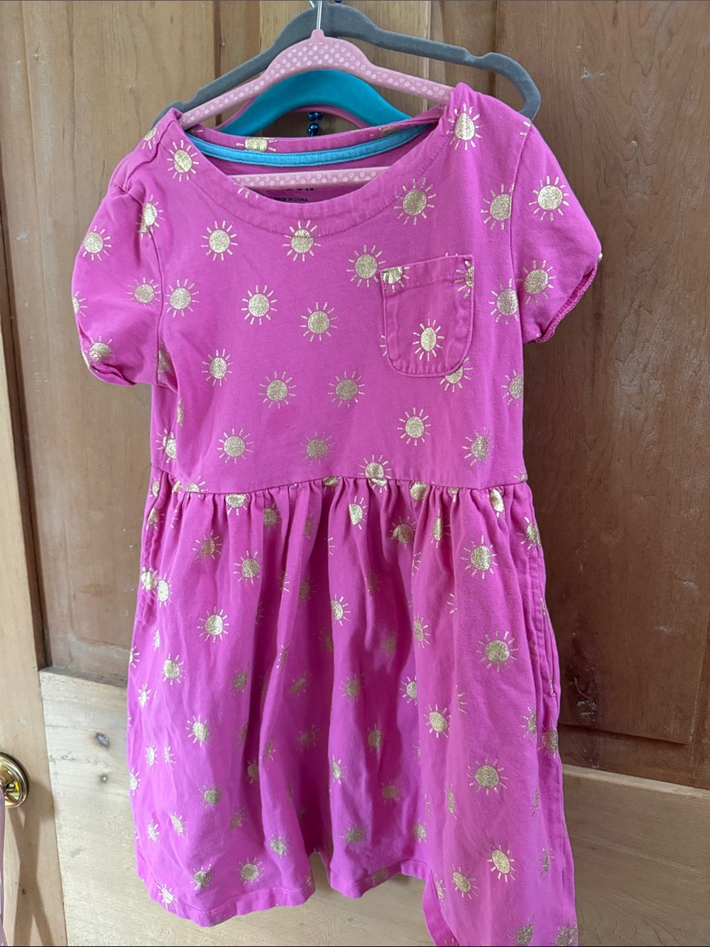 Mini Boden Girls' Pink Sun Print Pocket Dress